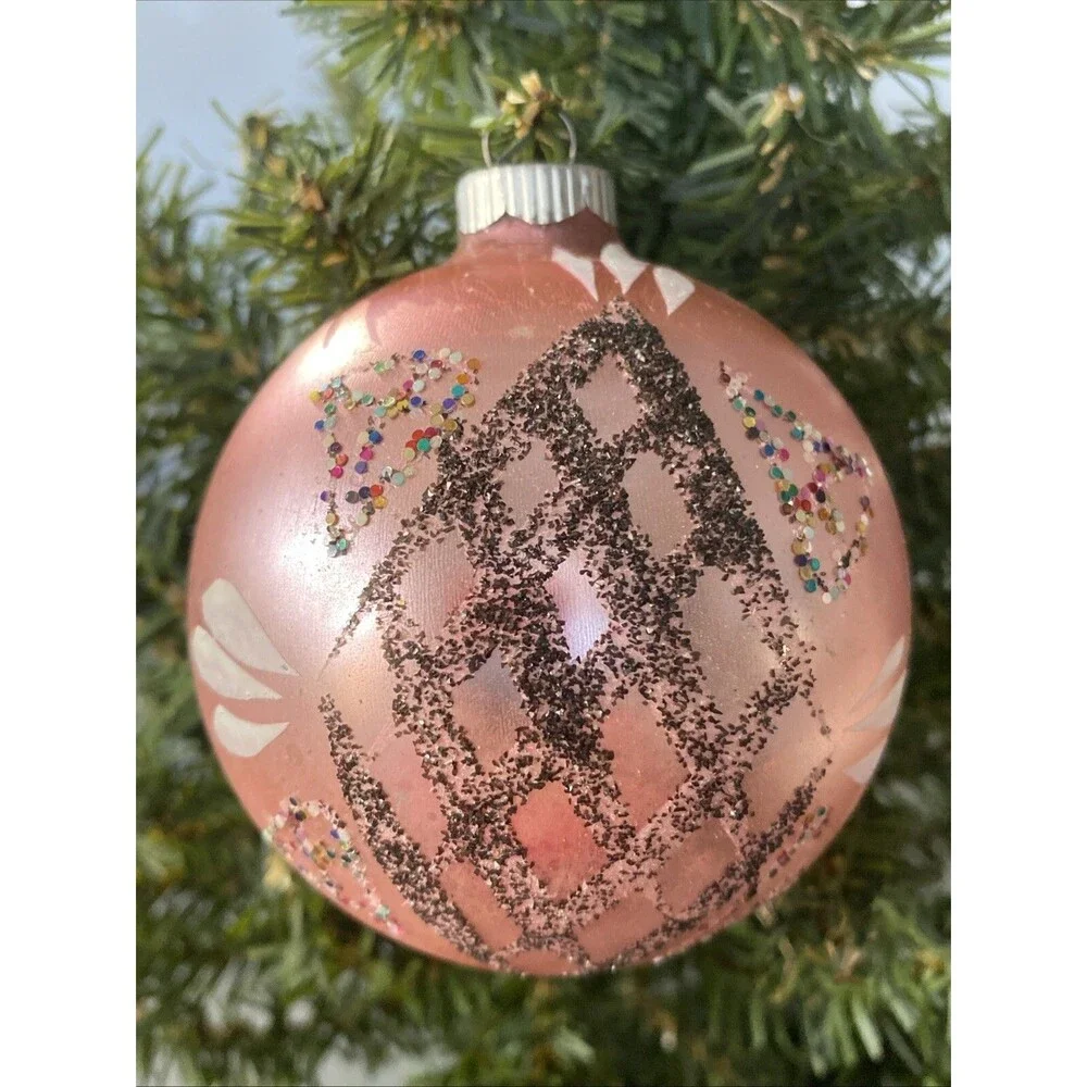 Vintage Shiny Brite Germany Glass Pink Christmas Ornament Large 10